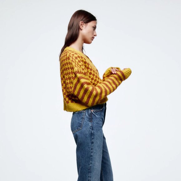 Zara Combination Jacquard Knit Cardigan S - Picture 6 of 8